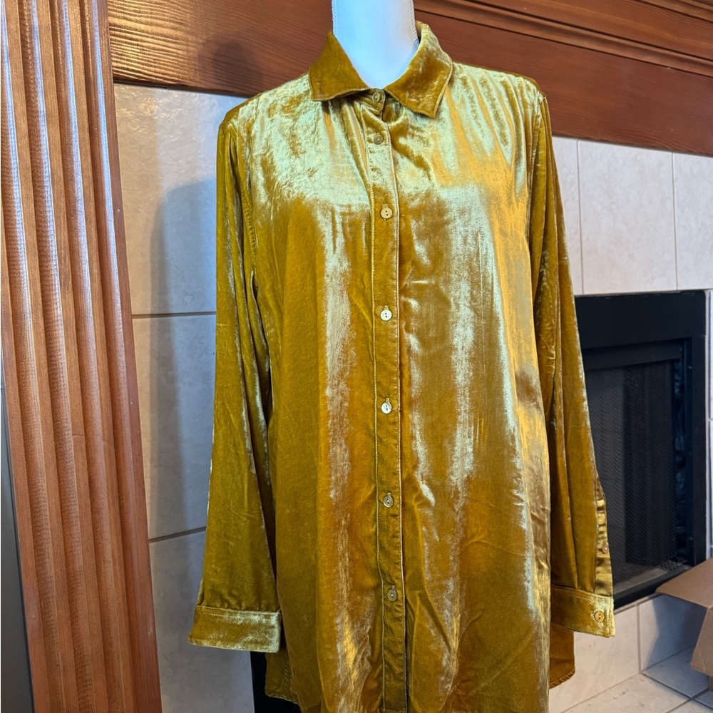 John Mark Mustard Gold Velvet Button-Up Blouse